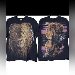 Liquid Blue Lion DoubleSided Graphic T-Shirt Large Nature Wildlife USA VTG 90s